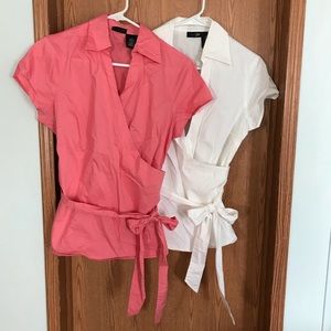 Two wrap front tie tops pink and white white